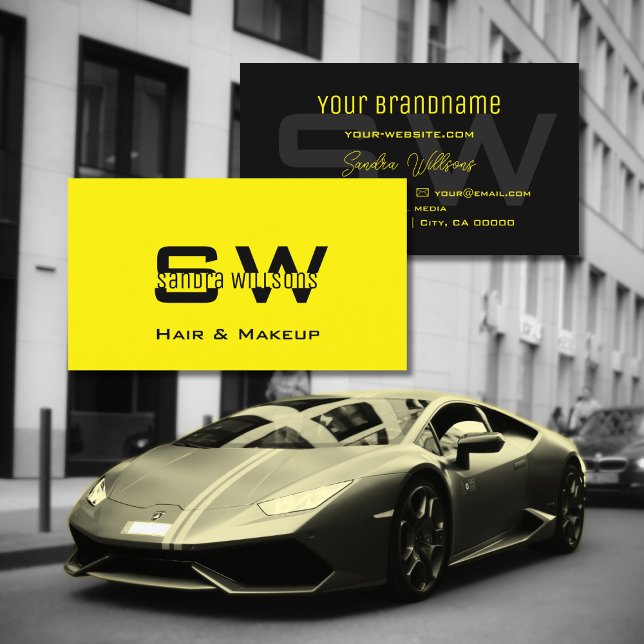 Cartão De Visita Amarelo e Preto em Greve Legal com Monograma (Criador carregado)