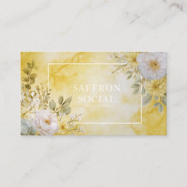 Cartão De Visita Amarelo Elegante Aquarela Floral Botânica (Frente)