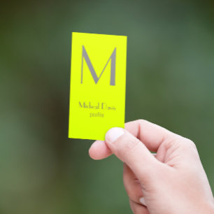 Cartão De Visita amarelo fluorescente - monograma ousado
