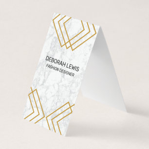 Cartão De Visita Amarelo Geométrico Elegante com Linhas Douradas