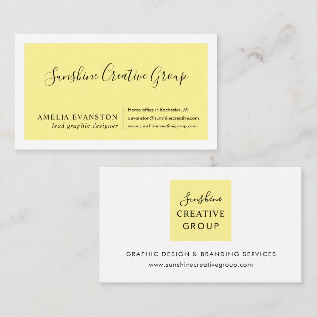 Cartão De Visita Amarelo-limão mínimo moderno (Frente/Verso)