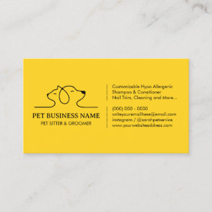 Cartão De Visita Amarelo logotipo de CÃO GATO CUTE Petsitter veteri