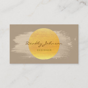 Cartão De Visita Amarelo Marrom Elegante Abstrato de Aquarela Moder