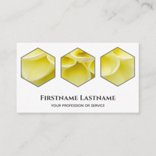 Cartão De Visita Amarelo mínimo elegante no hexágono branco