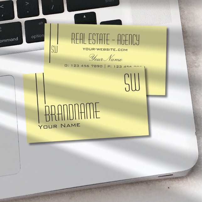 Cartão De Visita Amarelo Pastel comum com Monograma Profissional (Criador carregado)