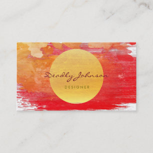 Cartão De Visita Amarelo vermelho elegante do abstrato moderno da