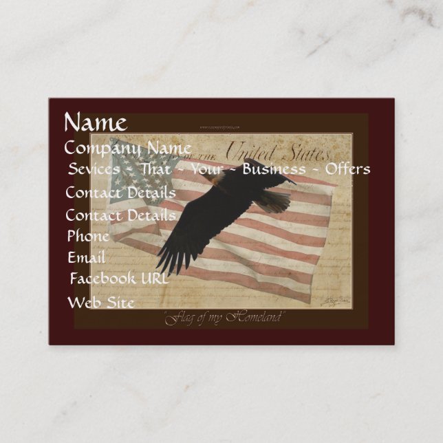 Cartão De Visita AMERICAN BALD EAGLE E US FLAG Biz Card (Frente)