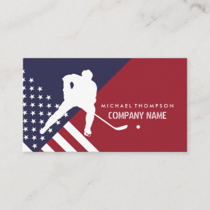 Cartão De Visita American Flag, jogador de hóquei, treinador de hóq
