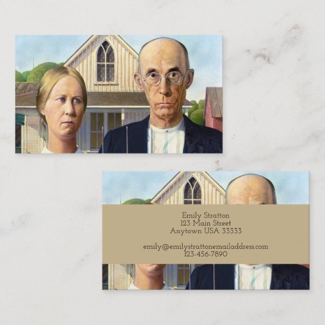 Cartão De Visita American Gothic Classic Painting Grant Wood (Frente/Verso)