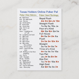 Cartão De Visita Amigo em linha do póquer de Texas Holdem