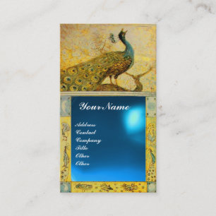 Cartão De Visita AMOR DE NOIVA PAVÃO MONOGRAMA amarelo azul safira