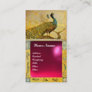 Cartão De Visita AMOR DE NOIVA PAVÃO MONOGRAMA amarelo rosa vermelh