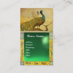 Cartão De Visita AMOR DE NOIVA PAVÃO MONOGRAMA jade amarelo verde