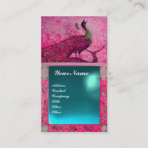 Cartão De Visita AMOR DE NOIVA PAVÃO MONOGRAMA rosa azul aquamarine