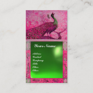 Cartão De Visita AMOR DE NOIVADO PAVÃO MONOGRAMA rosa verde esmeral