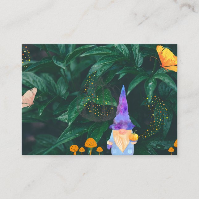 Cartão De Visita Anã com abóbora e cogumelos mágicos e borboleta (Frente)