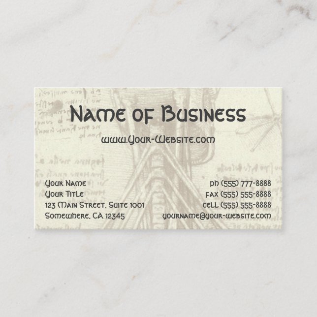 Cartão De Visita Anatomia Esboço da Coluna Espiral Leonardo da Vinc (Frente)