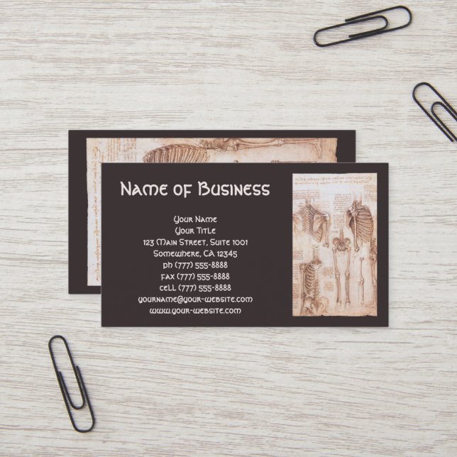 Cartão De Visita Anatomia traça esqueletos humanos Leonardo da Vinc (Frente/Verso In Situ)