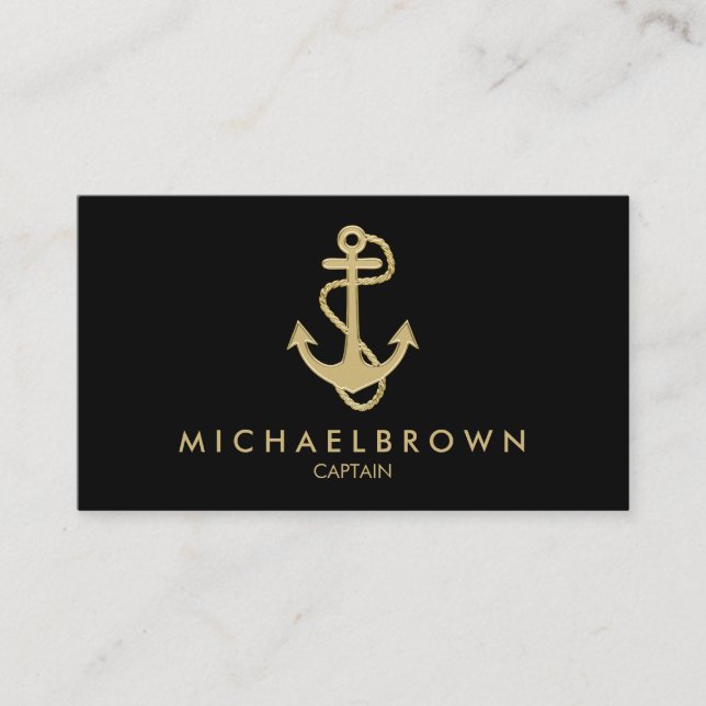Cartão De Visita Âncora Náutica Dourada Preta (Frente)
