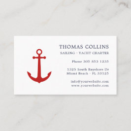 Cartão De Visita Âncora Náutica Vermelha e Marinho Clássico Elegant