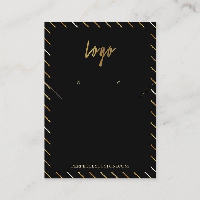 Cartão De Visita Anéis Dourados de colar de quadros pretos (Frente)