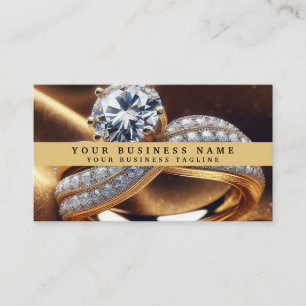 Cartão De Visita Anel de Diamante Dourado Elegante Moderno
