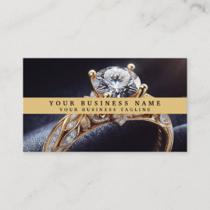 Cartão De Visita Anel de Diamante Dourado Elegante Moderno