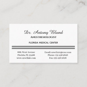 Cartão De Visita Anestesiologista Simples Branco e Preto