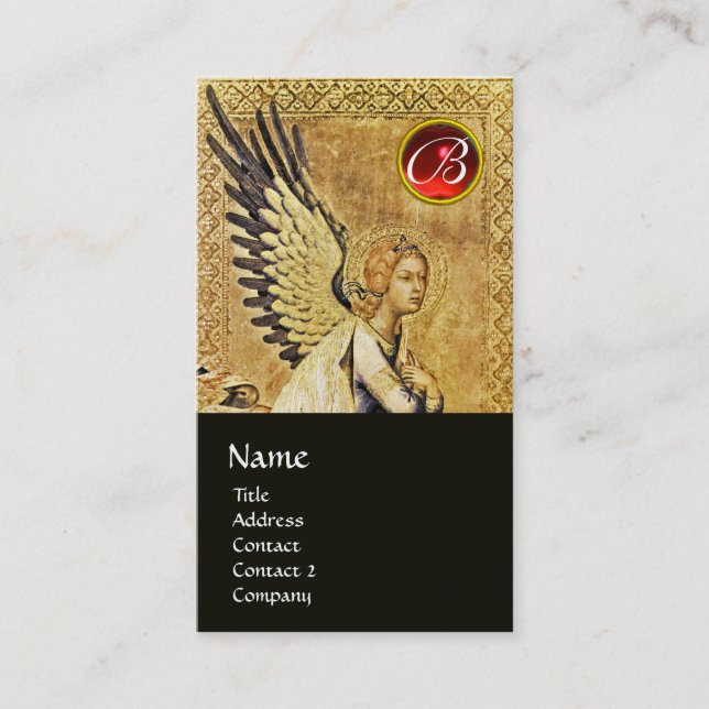 Cartão De Visita ANGEL MONOGRAMA DE ANUNCIAÇÃO, Rubi Vermelho, Dour (Frente)