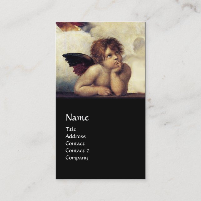 Cartão De Visita ANGEL Winged Cherub Monograma Blue Sapphire negro (Frente)