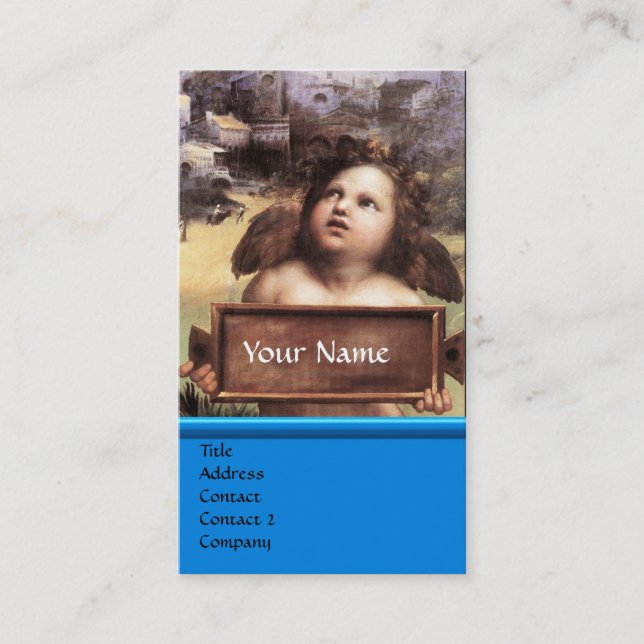 Cartão De Visita ANGEL Winged Cherub Monograma Blue Sapphire prata (Frente)