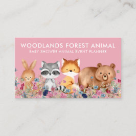 Cartão De Visita Animais Bebê Urso Raposa Guaxinim Coelho rosa