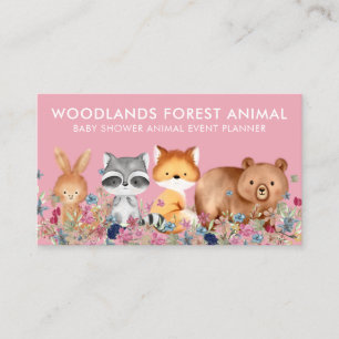 Cartão De Visita Animais Bebê Urso Raposa Guaxinim Coelho rosa