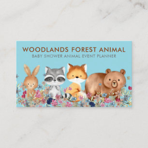 Cartão De Visita Animais Bebês Raposa Raposa Raccoon Coelho Azul