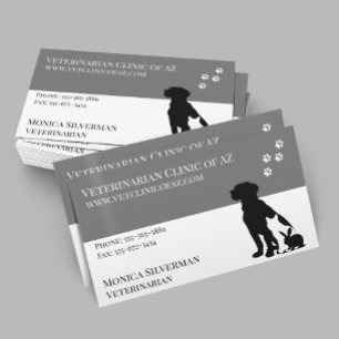 Cartão De Visita Animais de Cinza Pretos Veterinários Vet Paw