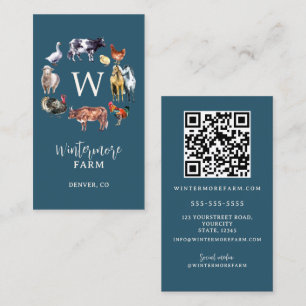 Cartão De Visita Animais de exploração fazenda de aquarela azul com