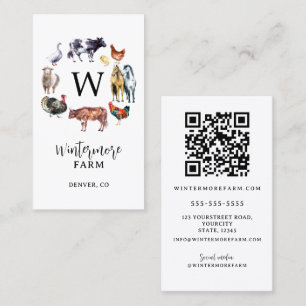 Cartão De Visita Animais de exploração fazenda de aquarela branca