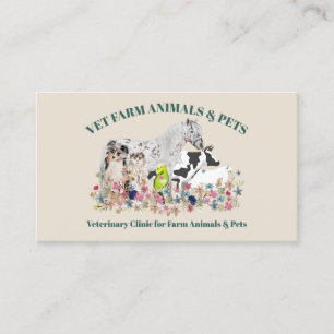 Cartão De Visita Animais de Fazenda Bege Verde Cavalo Vaca Ovelha C