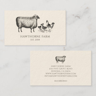 Cartão De Visita Animais de Fazenda Rústicos Vintage Galinhas Ovelh