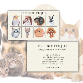 Cartão De Visita Animais De Pet Boutique Watercolor