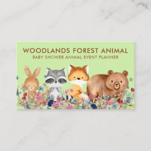 Cartão De Visita Animais Urso Bebê Raposa Guaxinim Coelho verde