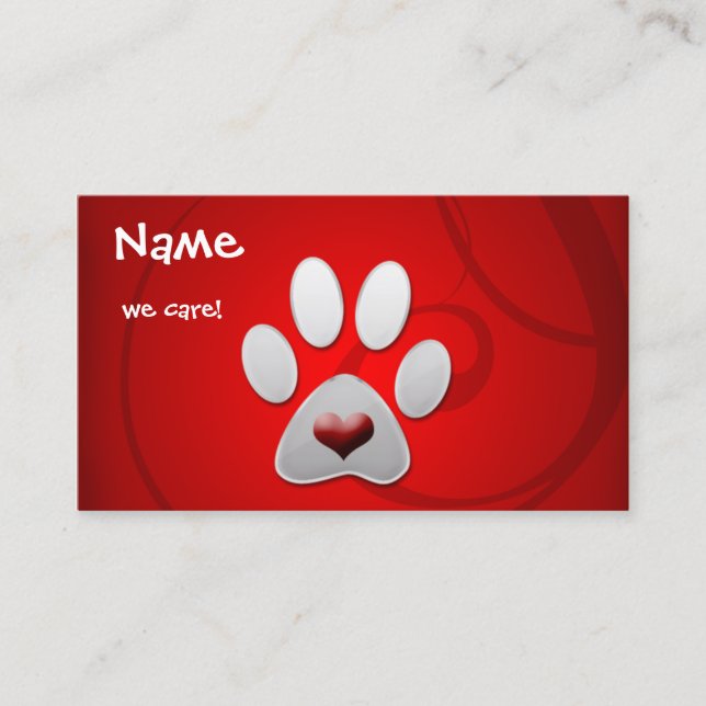 Cartão De Visita Animal de estimação de prata vermelho do coração (Frente)
