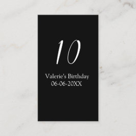 Cartão De Visita aniversário de 10 anos branco preto nome data cali