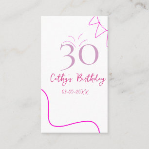 CARTÃO DE VISITA ANIVERSÁRIO DE 30 ANOS PINK ROXO PASTEL DESENHADO