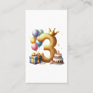 Cartão De Visita Aniversário de 3 anos dourado