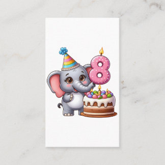 Cartão De Visita Aniversário de 8 anos do Elefante Fofo