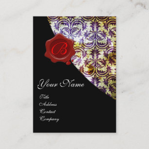 CARTÃO DE VISITA ANTIGO DAMASK RED WAX SEAL MONOGRAMA