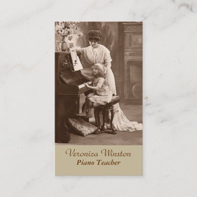 Cartão de visita antigo do professor de piano da (Frente)