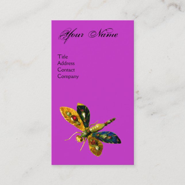 Cartão De Visita ANTIGO DRAGONFLY JEWEL MONOGRAMA preto Roxo (Frente)