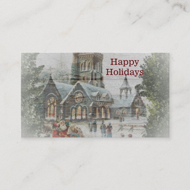 Cartão De Visita Antigos Papais noeis com crianças em frente a uma  (Frente)